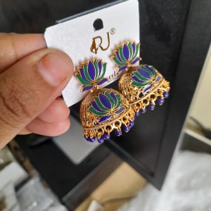 Vibrant Colour combination Lotus Jhumka - Big size